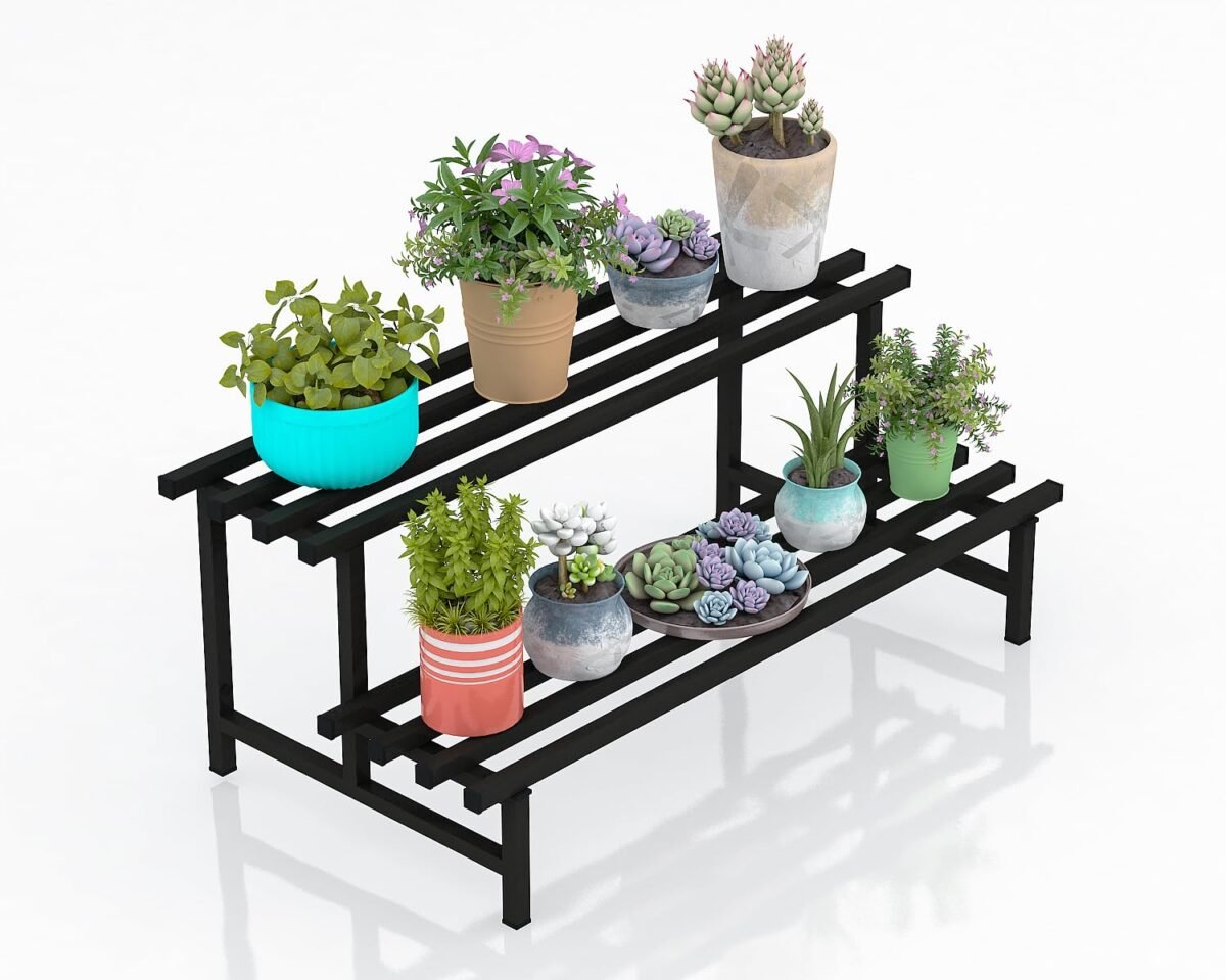 2-Tier Metal Plant Stand Stylish & Sturdy Iron Rack for Home, Balcony & Garden | Space-Saving, Durable & Ideal for Indoor & Outdoor Decor (Black) - Image 4