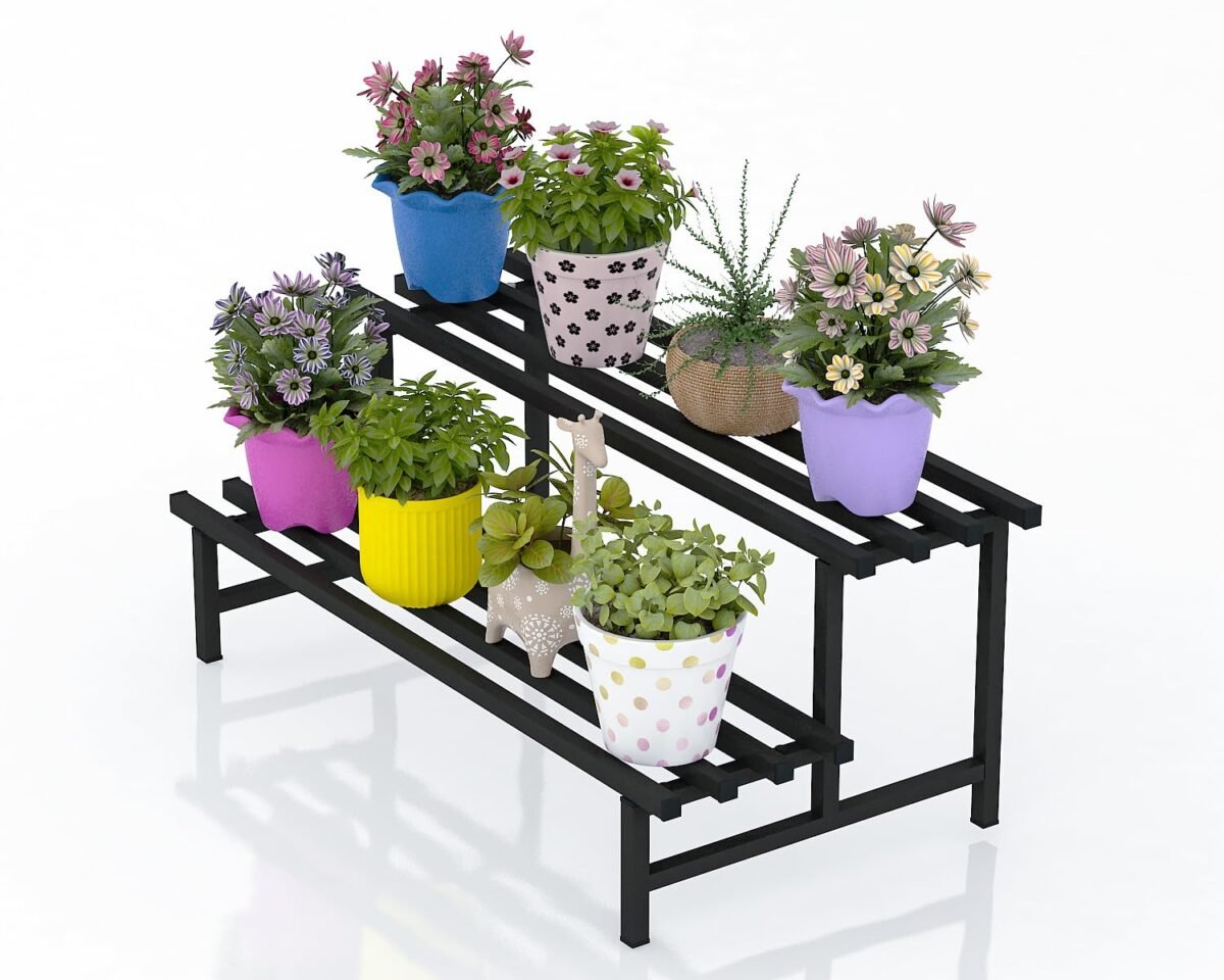 2-Tier Metal Plant Stand Stylish & Sturdy Iron Rack for Home, Balcony & Garden | Space-Saving, Durable & Ideal for Indoor & Outdoor Decor (Black) - Image 6