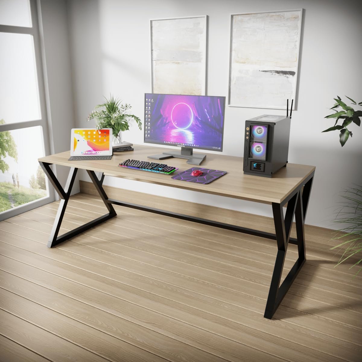 OT1-1.jpg Krayog Luxiwood Daffodil Computer Table in Engineered Wood with Flat Surface, Multi-Usage Laptop Desk & Home Office, Desk Sturdy Gaming Table (Beige) (1 Years Warranty) - Image 1