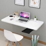 31 x 18.5 inches Wood Wall Mounted Round Corner Folding Wall Study Table with Cup Holder | Wall Mount Table with Drawer | Foldable Laptop Desk for Home and Office Computer- White