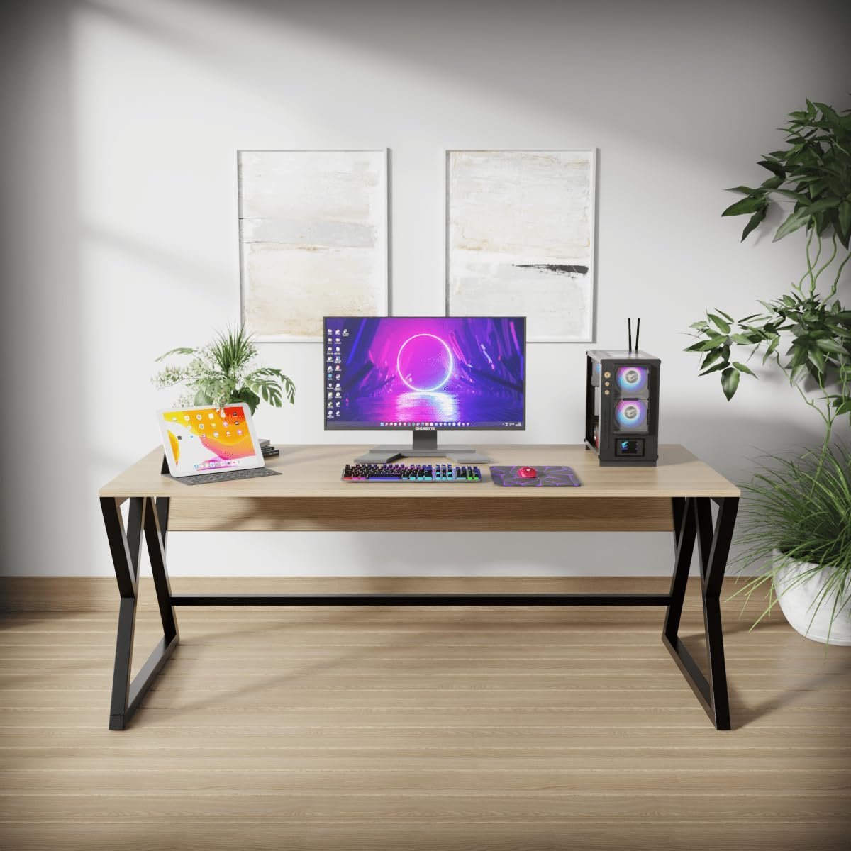 OT1-3.jpg Krayog Luxiwood Daffodil Computer Table in Engineered Wood with Flat Surface, Multi-Usage Laptop Desk & Home Office, Desk Sturdy Gaming Table (Beige) (1 Years Warranty) - Image 3