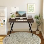 Portable Study Table, Computer Desk for Office Work, Laptop Desk, 2 Seater Dining Table for Home and Office (Windsor-Exotic Teak Colour)