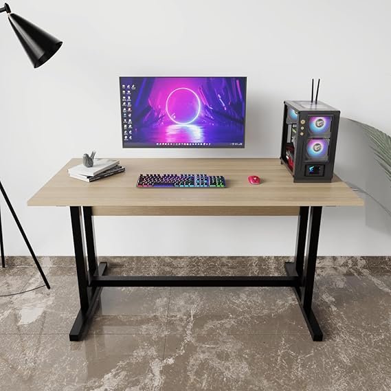 OT14-3 Study Table for Home, Office, Desk with Large Storage Space Modern Gaming Desk Study Laptop Table Beige - Image 4