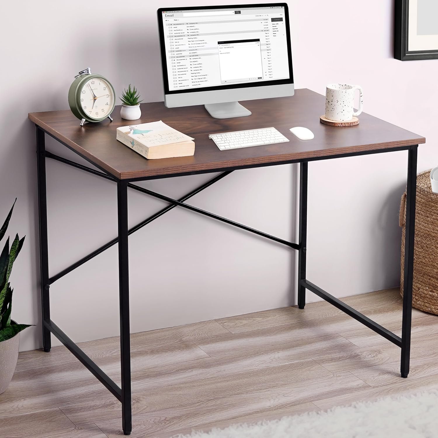 OT17-1 Office Table - Study Table for Students, Adults Work Table for Home - PC, Laptop, Desktop, Gaming, Computer Table with Spacious Tabletop Multipurpose Table (Walnut-L 91 x B 60.5 x H 75cm) - Image 2