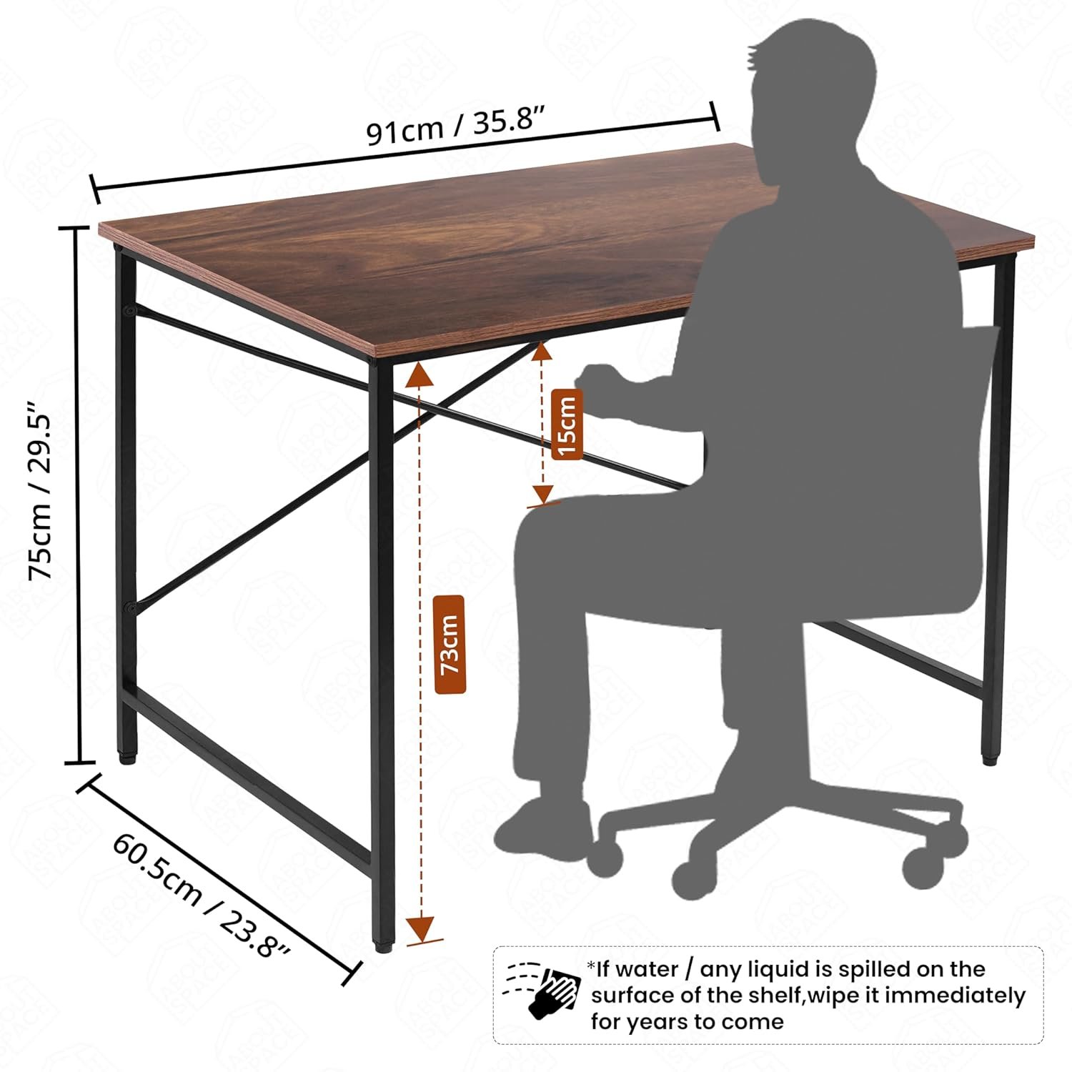 OT17-2 Office Table - Study Table for Students, Adults Work Table for Home - PC, Laptop, Desktop, Gaming, Computer Table with Spacious Tabletop Multipurpose Table (Walnut-L 91 x B 60.5 x H 75cm) - Image 3