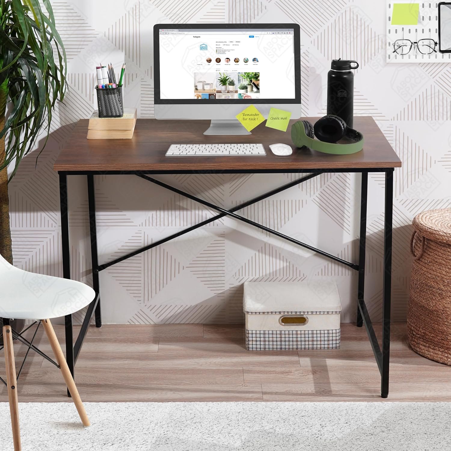 OT17-3 Office Table - Study Table for Students, Adults Work Table for Home - PC, Laptop, Desktop, Gaming, Computer Table with Spacious Tabletop Multipurpose Table (Walnut-L 91 x B 60.5 x H 75cm) - Image 1