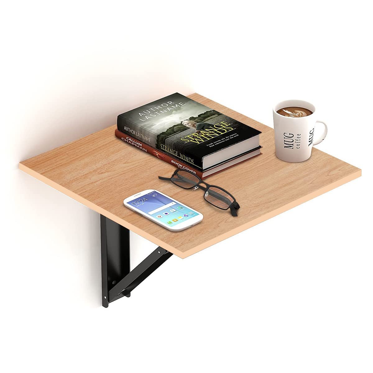 OT3-3 Engineered Wood Wall Mount Bed Side Table, Mini Laptop Table for Home Living Room Study Room Beige - Image 4