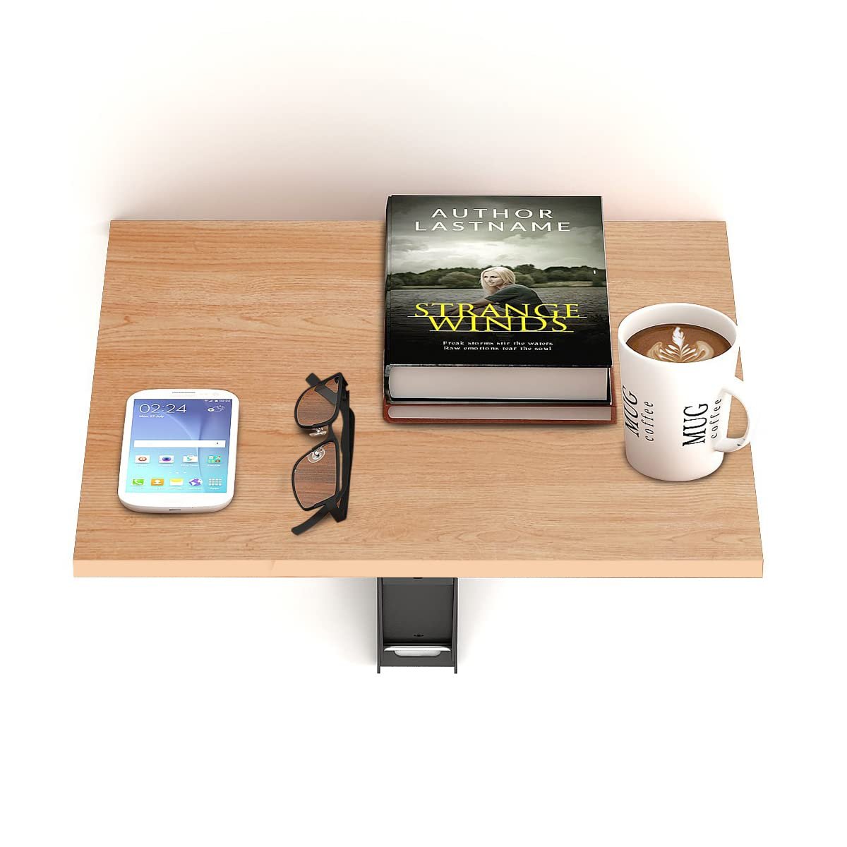 OT3-4 Engineered Wood Wall Mount Bed Side Table, Mini Laptop Table for Home Living Room Study Room Beige - Image 5