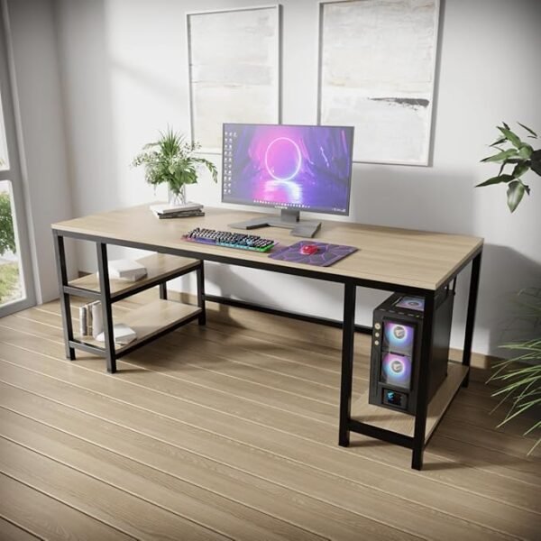 Krayog Computer Table with Open Storage Made MDF I Large Study Table (Large, Beige)