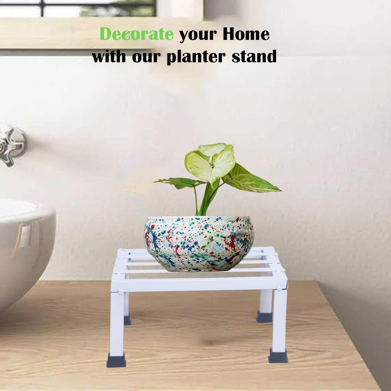 PS1-6 Premium Strong Flower Pot / Gamla Square Stand For indoor and Outdoor Plants | Square Shape Thick and Strong Leg For Garden, Balcony, White - Set of 8 - Image 3