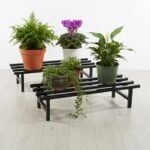 Square Tube Heavy Duty Anty Rust Iron Plant/Flower Pot Stand for Home/Balcony/Indoor & Outdoor (Set of 2) (Black)