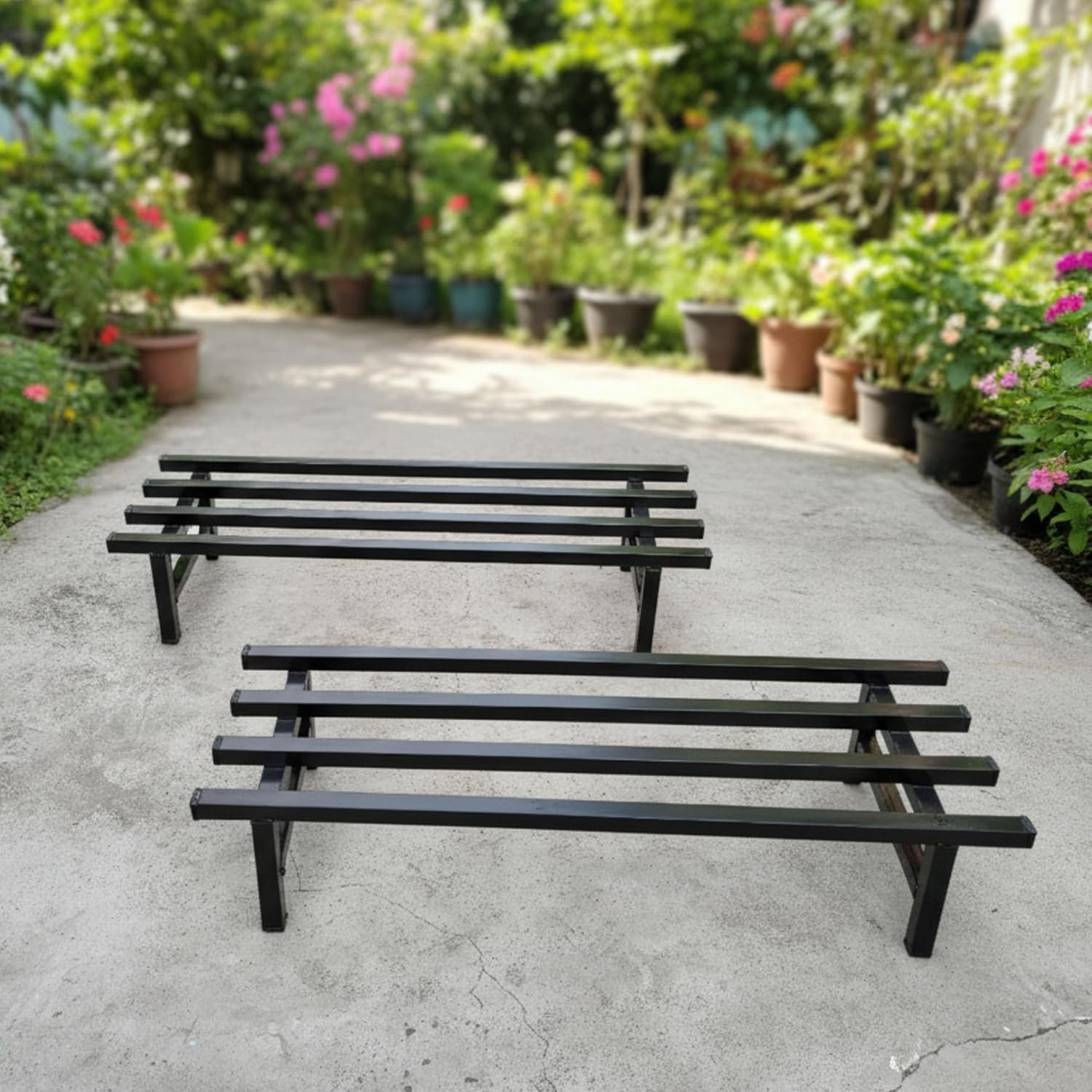 PS4-2 Square Tube Heavy Duty Anty Rust Iron Plant/Flower Pot Stand for Home/Balcony/Indoor & Outdoor (Set of 2) (Black) - Image 3