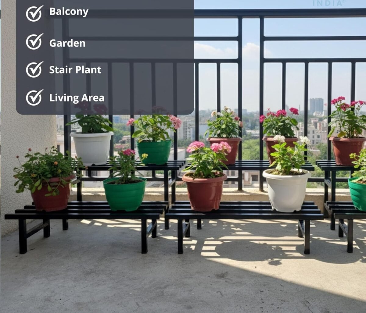 Square Tube Heavy Duty Anty Rust Iron Plant/Flower Pot Stand for Home/Balcony/Indoor & Outdoor (Set of 2) (Black) - Image 4