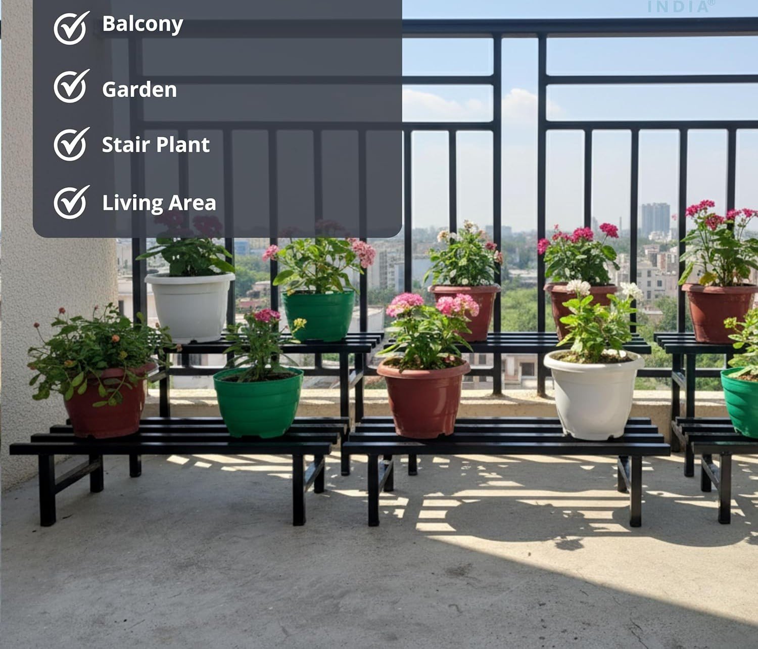 PS4-3 Square Tube Heavy Duty Anty Rust Iron Plant/Flower Pot Stand for Home/Balcony/Indoor & Outdoor (Set of 2) (Black) - Image 4
