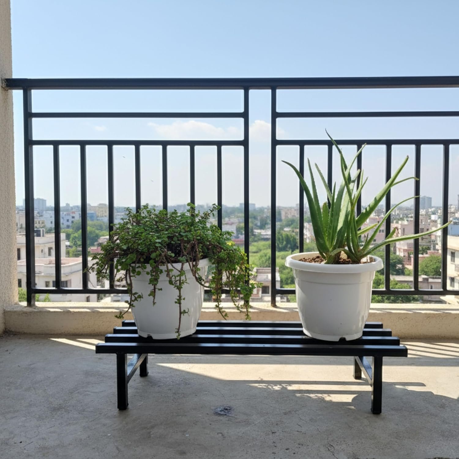 PS4-4 Square Tube Heavy Duty Anty Rust Iron Plant/Flower Pot Stand for Home/Balcony/Indoor & Outdoor (Set of 2) (Black) - Image 5