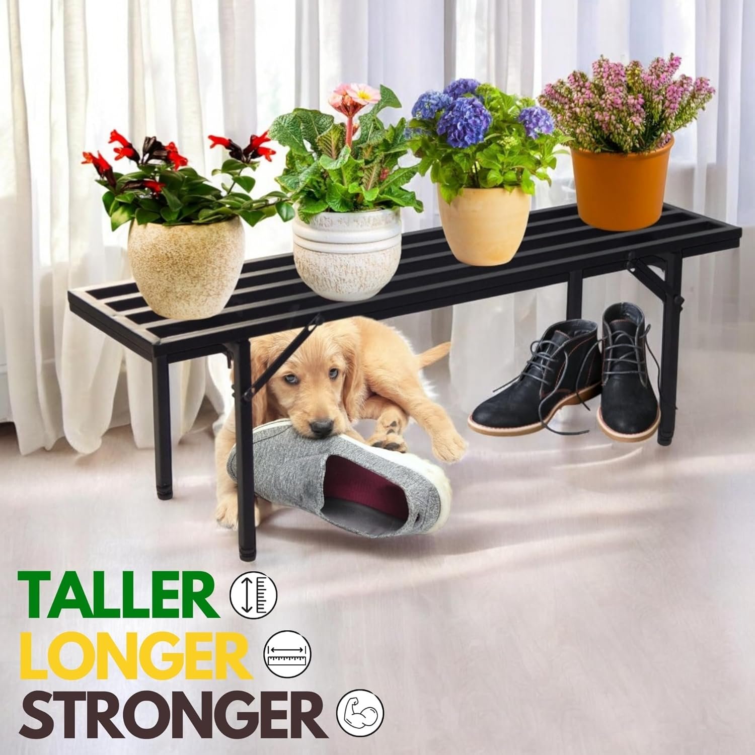 PS5-5 35 Inches Plant Stands for Outdoor Balcony, Flower Pot Stand for Indoor Plants, Large Metal Planter Stand for Living Room, home decor, Indoor & Outdoor plants, 1 Tier, (2 Pack, PS030) - Image 6