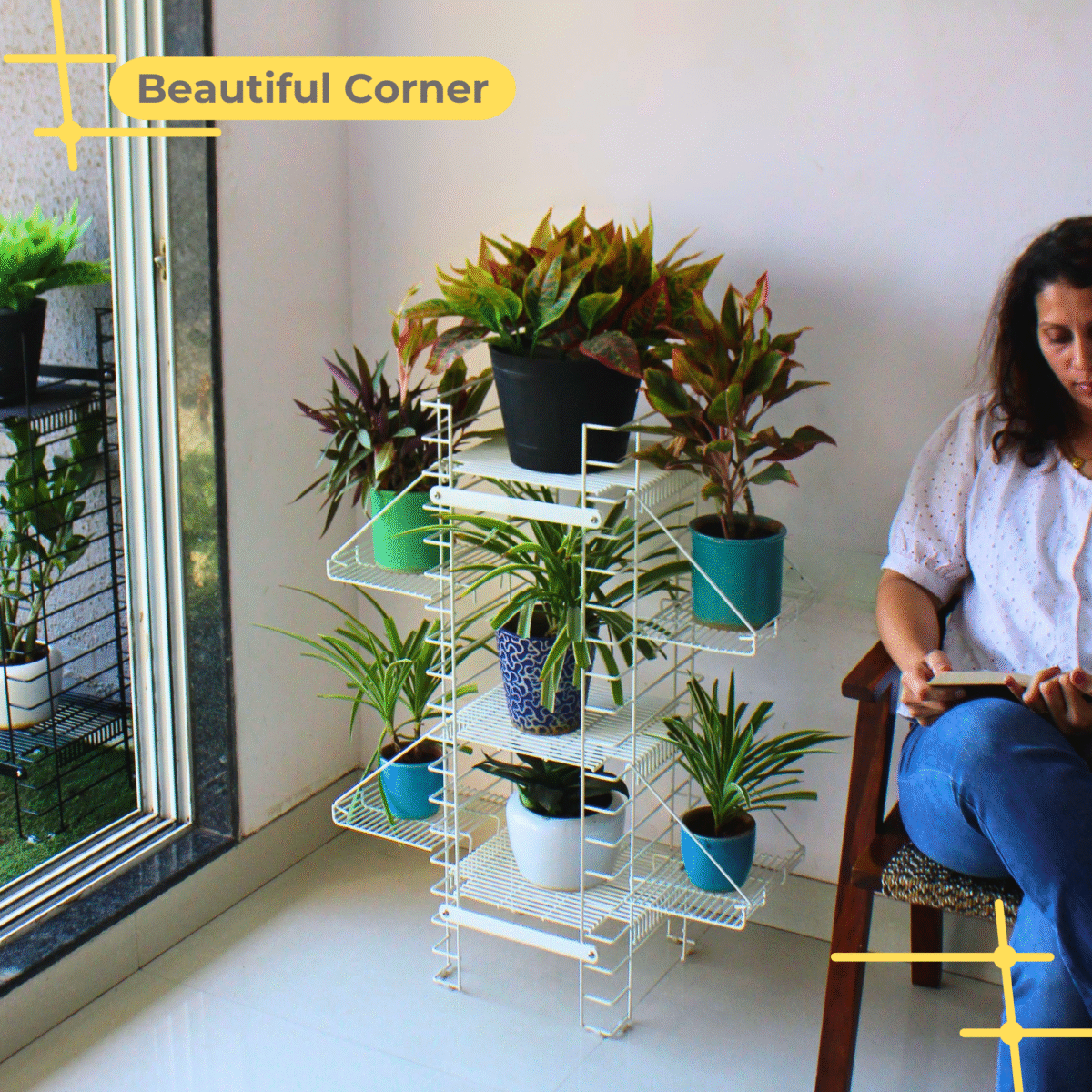 White Shorea Plus tall plant stand - Image 4