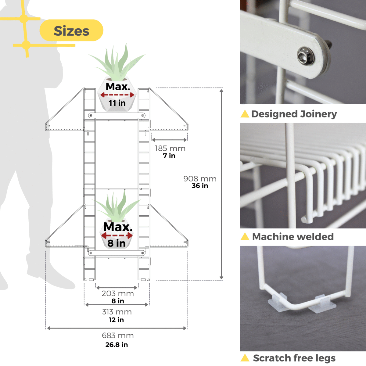 White Shorea Plus tall plant stand - Image 7