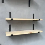Modern  Wood Floating Shelf Set with Black Metal Brackets