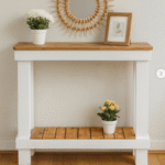 Two-Tone Farmhouse Console Table with Natural Wood Top