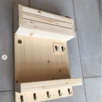 Natural  Wood Entryway Organizer with Mail Slot and Hooks