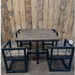 Industrial Outdoor Dining Set with Wood Top and Metal Frame