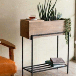 Modern Two-Tier Plant Stand with Wood Planter Box