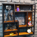 Industrial Metal Display Shelf with Wood Shelves - Multi-Compartment