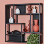 Industrial Metal Display Shelf with Wood Shelves - Multi-Compartment