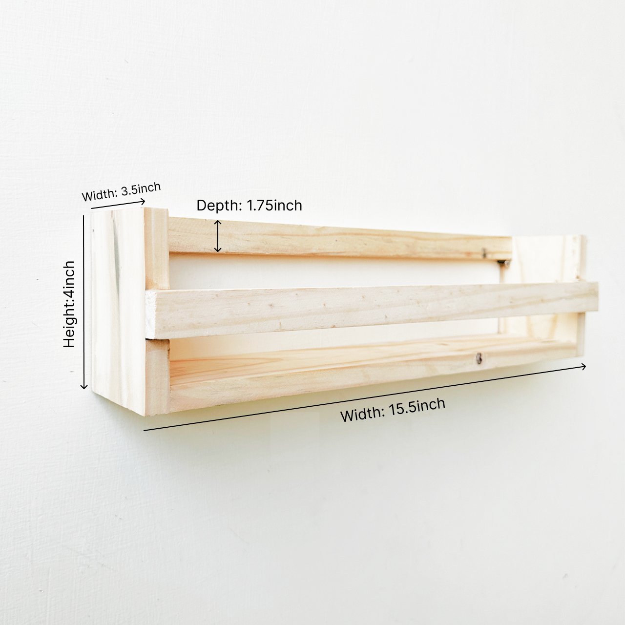 dim-1.jpg Wall Bookshelves | Pinewood Floating Bookshelf | Nursery Shelves | Floating Book Shelves for Wall | Set of 2 Pinewood Wall Storage Shelves - Image 5