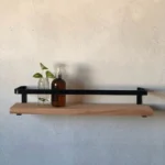 KRAYOG “Serrano” Wooden Wall Shelf – Pine Floating Shelf with Forged Iron Brackets