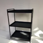 KRAYOG Iron & Metal Shelf Rack – 3-Tier Industrial Storage Unit with Wheels (Black/White Finish)