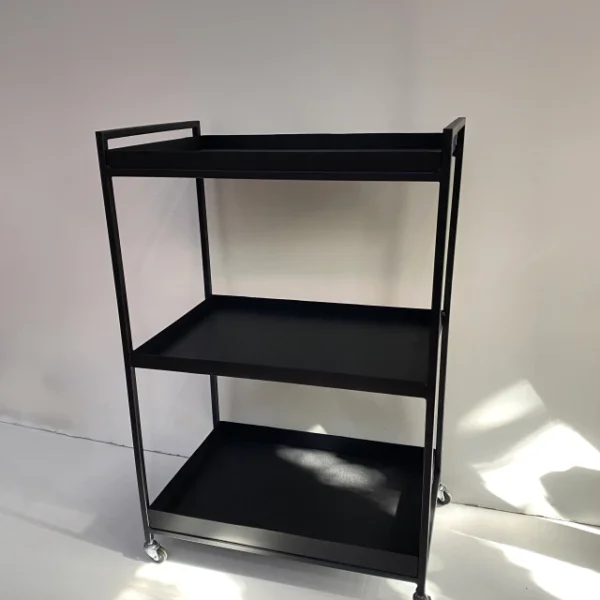 KRAYOG Iron & Metal Shelf Rack – 3-Tier Industrial Storage Unit with Wheels (Black/White Finish)