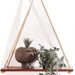 KRAYOG Adjustable Rope Hanging Shelf – Wooden Wall Hanging Decor for Bedroom & Living Room | Natural Brown Floating Plant Shelf
