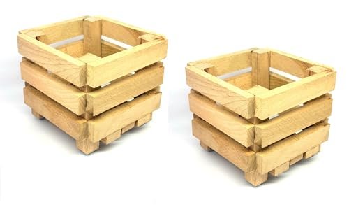 KRAYOG Wooden Plant Stand (Pack of 2) – Rustic Pine Wood Tabletop Riser for Indoor & Outdoor Décor, Fits 4-Inch Pots