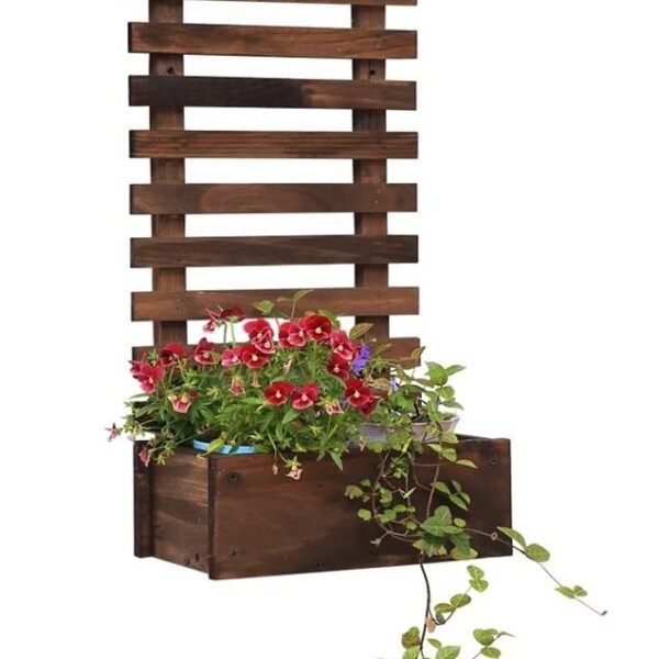 KRAYOG Wooden Wall Hanging Planter – 24x12 Inch Walnut Brown Shelf for Indoor & Outdoor Plants | Rustic Wooden Garden Display