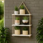 KRAYOG Wooden Rope Hanging Wall Shelf – 3-Tier Rustic Floating Shelf for Plants & Home Décor (White Finish)