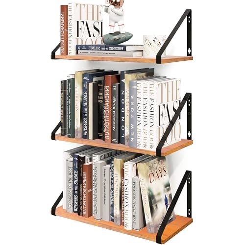 KRAYOG Floating Wall Shelves – Set of 3 MDF Display Racks for Living Room, Bedroom, Kitchen & Office (Brown, 24-Inch Wide)
