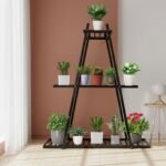 Krayog 3-Tier Metal Flower Plant Pot Stand Heavy-Duty Elegant and Decorative Floor-Mounted Plant Holder Rust Free for Home Office Indoor & Outdoor Use (Pack of 1, Black)