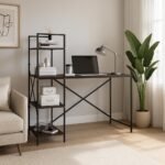 Krayog - Ply Wood Study Table with 4-Tier Open Shelf | Office Desk for Home | Compact Workstation for Laptop & Storage | Modern Design | Walnut Finish