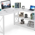 Krayog Ply Wood Computer Table for Home & Office, White L Shaped Table Desk with Storage Shelves Corner Study for Small Space (Size - 60L X 44W X 30H) | DIY