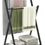 Krayog Freestanding Towel Rack,43.7’’Tall 4 Layer Towel Holder, Blanket Ladders for Living Room,Bathroom,Blanket Rack with Storage,Black