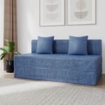 Krayog Foam Messi Foldable 3 Seater Sofa Cuma Bed with 2 Cushion (5 x 6 feet Blue) | Folding Sofa Bed | 3 Seater Sofa Cum Bed for Home Hall