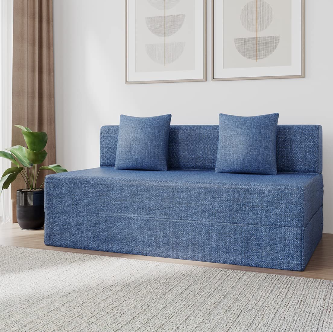 711Y4VQ9vzL._SL1104_ Krayog Foam Messi Foldable 3 Seater Sofa Cuma Bed with 2 Cushion (5 x 6 feet Blue) | Folding Sofa Bed | 3 Seater Sofa Cum Bed for Home Hall - Image 1