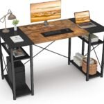 Krayog - Computer Table for Home Office Laptop Study Writing Desk with Storage, Office Computer Desk Computer Workstation for Desktop PC Study Desk Black and Brown | DIY
