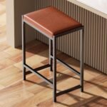 Bar Stools Kitchen Chairs Metal Frame Bar Chair Kitchen Chair Faux Leather Mid Century Modern Style 63cm Tall Kitchen Dining (Black-Brown)