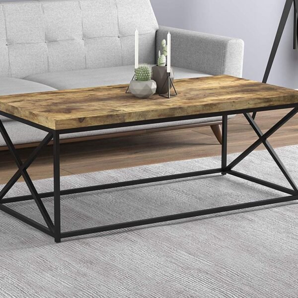 Krayog Solid Wood & Metal Coffee Table, Center Coffee Table for Living Room and Office
