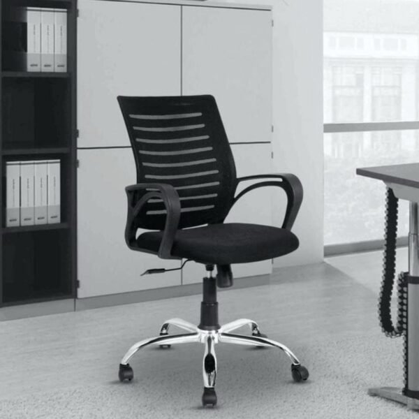 Krayog Mesh Office Chair | Revolving,Tilting and Height Adjustable Executive Chair | Heavy Duty Nylon and Chrome Base,Black (Low Back, 1)