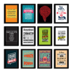 KRAYOG Set of 12 Motivational Framed Wall Posters – Inspirational Quote Wall Art Paintings for Home, Office & Bedroom Décor, Multicolor Design