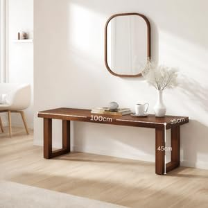 KRAYOG **100 cm Solid Sheesham Wood 3-Seater Bench for Living Room & Dining Table | Multipurpose Study & Drawing Room Seating | Walnut Finish (100 x 35 x 45 cm)**